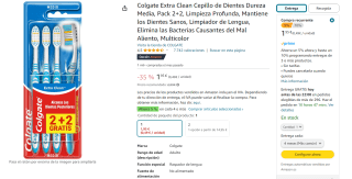 Colgate Extra Clean Cepillo de Dientes Dureza Media, Pack 2+2 por 1,95€