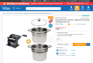 Cuece pasta 22 cm Beck + Máquina para pastas 150 Negra Marcato por $39.990
