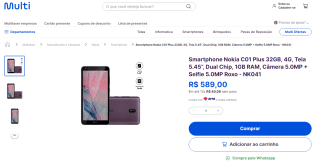 Smartphone da Nokia, modelo C01 Plus de 32GB - R$ 589