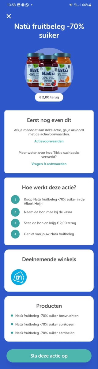 Natu fruitbeleg -70% suiker voor 2 euro (via AH)