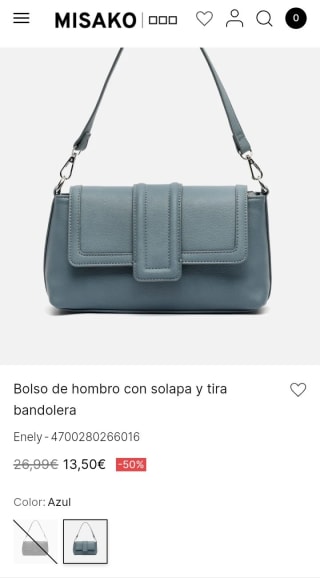 Bolso de hombro con solapa y tira bandolera por 13,50€.