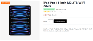 Apple iPad Pro (2022) 11" Wi-Fi 2TB Zilver voor €1776 bij Your Mac Store