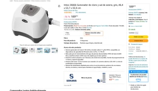 Generador Intex 26666 de cloro y sal ozono 46,4x 53,7x 35,9cm por 189,95€