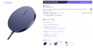 Baseus Cargador inalámbrico magnético 15W carga rápida por 8,90€ en varios colores
