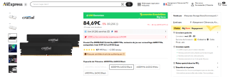 Mémoire RAM Crucial Pro DDR5 32Go (2x16Go) 6000MHz CL36 à 84,69€