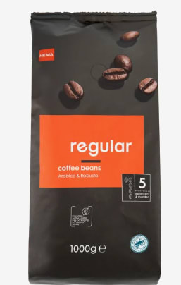 1+1 gratis op regular koffiebonen 1kg bij Hema
