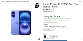 Apple iPhone 16 128GB 5G Sim Free – £699.99