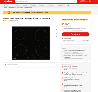 Placa de Inducción 4Z KUNFT KIH9067 Eléctrica 52 cm Negro por 108€