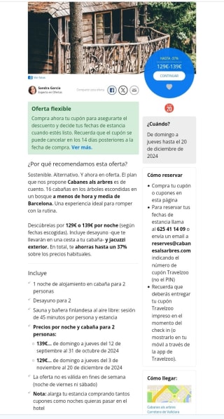 129€/139€ Cabaña en Árboles+Jacuzzi+Desayuno para 2 personas.