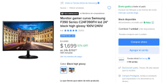 Monitor Curvo Samsung F390 Series C24F390FH 24" por $1,699 en Mercado Libre