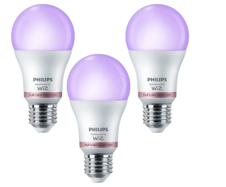 3 bombillas Philips WiZ E27 RGBWW 806lm con Matter y WPA3 por 19,98€