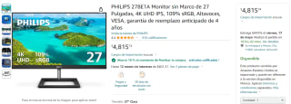 Descuento Amazon: Monitor Philips 278E1A 27" 4K por $4,334