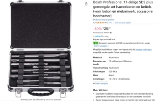 Bosch 2608578765 SDS-Plus 11-delige boor-/ beitelset voor €26,37 bij Amazon