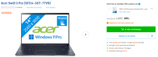 Acer Swift 5 SF514-56T-77VR laptop voor €899 bij Coolblue