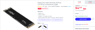 Disque dur SSD CRUCIAL P3 Plus - 2 To PCIe 4.0 NVMe M.2 2280