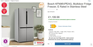 Bosch KFN96VPEAG Multidoor Fridge Freezer Stainless Steel: £899.98