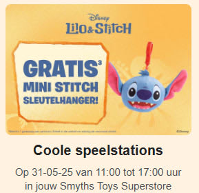 Gratis mini Stitch sleutelhanger tijdens Kinderdag bij Smyths Toys op 31 mei