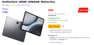 OnePlus Pad 2 - 256GB - 12GB RAM - Nimbus Gray voor €399 bij Bol