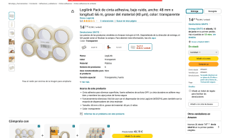 Pack 6 cinta adhesiva bajo ruido ancho 48mm x longitud 66m transparente por solo 14,21€