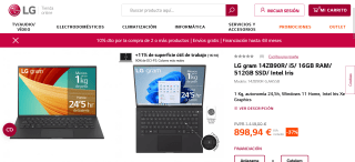 Portátil LG Gram por 898,94€