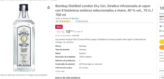 Bombay Distilled London Dry Gin, Ginebra 40 % 700 ml por 10.60€