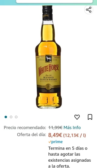 White Horse Whisky Escocés, 700ml por 8,49€.
