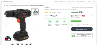 Taladro inalámbrico percutor 10 mm 12V + 1 batería por $25.990
