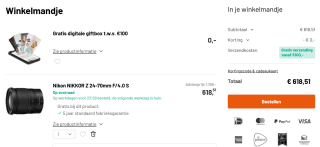 Nikon Nikkor Z 24-70mm f/4.0 S voor €618,51 bij Kamera Express