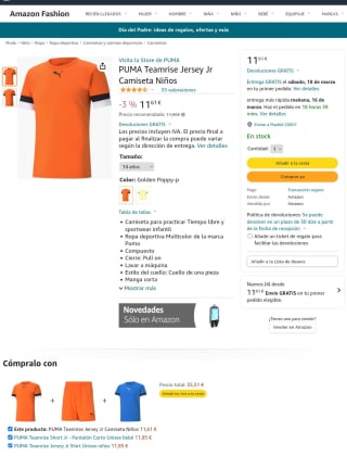 Camiseta PUMA Teamrise Jersey Jr Niños por 11,61€