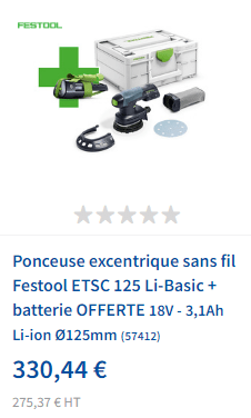 Festool : 1 batterie offerte par machine acheté à 330,44€