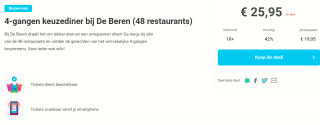 Voucher voor De Beren: 4-gangenmenu voor €25,95 p.p. via Tripper
