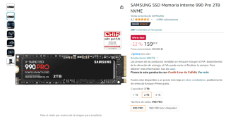 Disco duro Samsung 990 Pro M.2 PCIe Gen4 NVME 2TB SSD por 159€