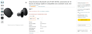 Ecouteurs sans fil WF XB700 SONY à 99,99€