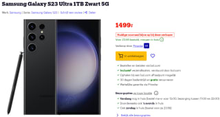 Samsung Galaxy S23 Ultra, 12GB ram, 1TB opslag Zwart voor €1499 bij Bol.com