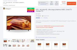 Smart TV Sony X77L HDR LED 75" + Barra de Sonido por $20,000