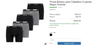 Pack 5 Bóxers Puma para Hombre por $369 en Costco