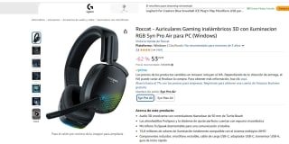 Roccat - Auriculares Gaming inalámbricos 3D con iluminacion RGB Syn Pro Air para PC (Windows) por 53,22€