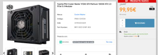 Fuente/PSU Cooler Master V1300 SFX Platinum 1300W ATX 3.0 PCIe 5.0 Modular por 99,95€