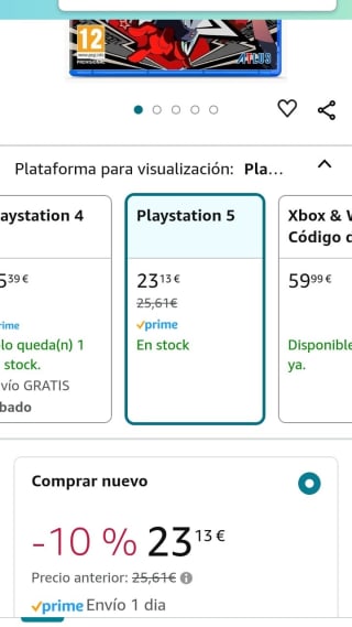 Persona 5 Táctica PS5 por 23,13€.