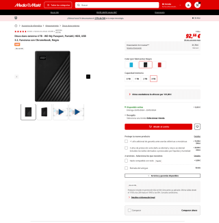 Disco duro externo 4 TB WD My Passport portát HDD USB 3.2 por 92,56€