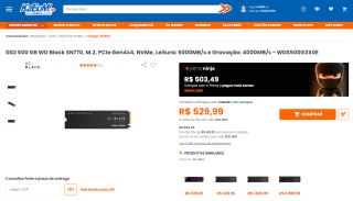 SSD de 500GB da WD Black, modelo SN770 - R$ 529,99