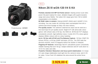 Nikon Z6 III + 24-120 mm Zwart voor €2.929 bij Proshop