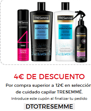 4€ descuento Por compra +12€ en selección de cuidado capilar TRESEMMÉ