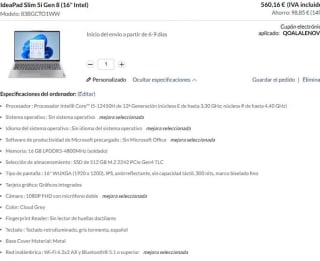 Lenovo IdeaPad Slim 5i 15" WUXGA 1920 x 1200 Intel i5-12450H 16GB 75,4Wh por 560€