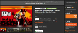 Red Dead Redemption 2 Ultimate Edition 2 sur Xbox One & Series XIS (Dématérialisé - Activation store Argentine) à 8€