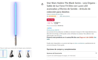 Star Wars Hasbro The Black Series Leia Organa Sable de luz Force FX Elite por 108,55€