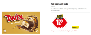 Twix Melk Chocolade Karamel Ijsjes 6-pack voor €1,99 bij Dirk.