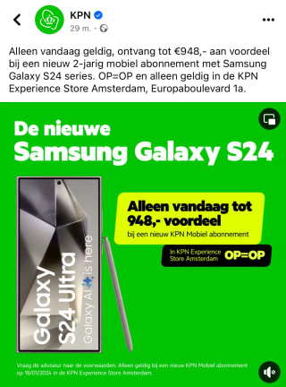 Kpn galaxy s24 deal tot 948 euro voordeel ik experience store Amsterdam