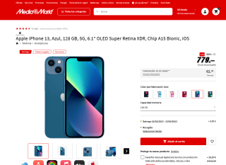 Apple iPhone 13 Azul 128GB a solo 779€