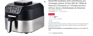 MasterPRO Smokeless Grill | Grill Eléctrico con Tecnología Cyclonic Air Max 260º de 1760W de Potencia | 5 Funciones en 1 | Freidora de Aire | AirFryer, Horno y Deshidratador de Alimentos por 80.2€
